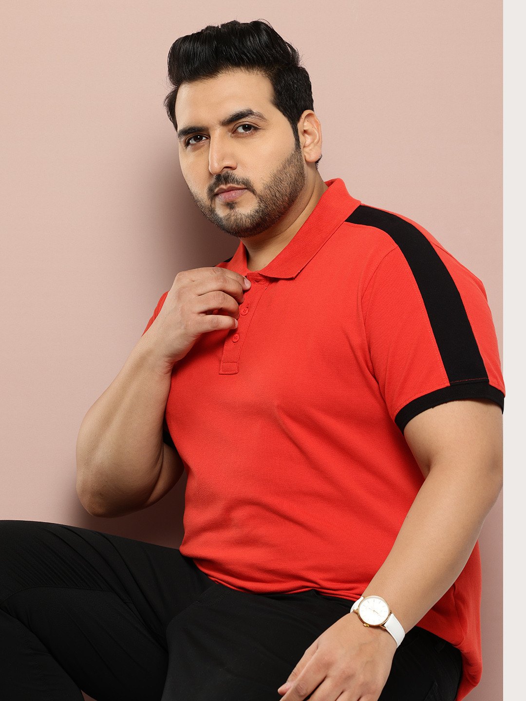 

Sztori Plus Size Polo Collar Pure Cotton T-shirt, Coral