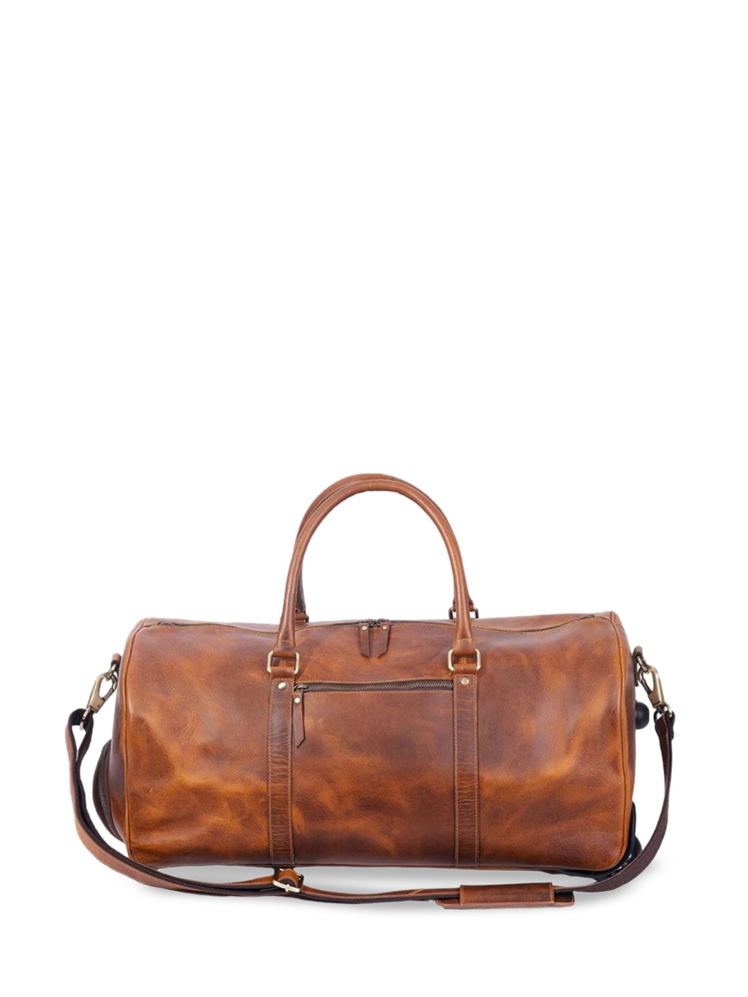 

MaheTri Unisex Leather Soft-Sided Duffle Trolley Bag- 44L, Brown