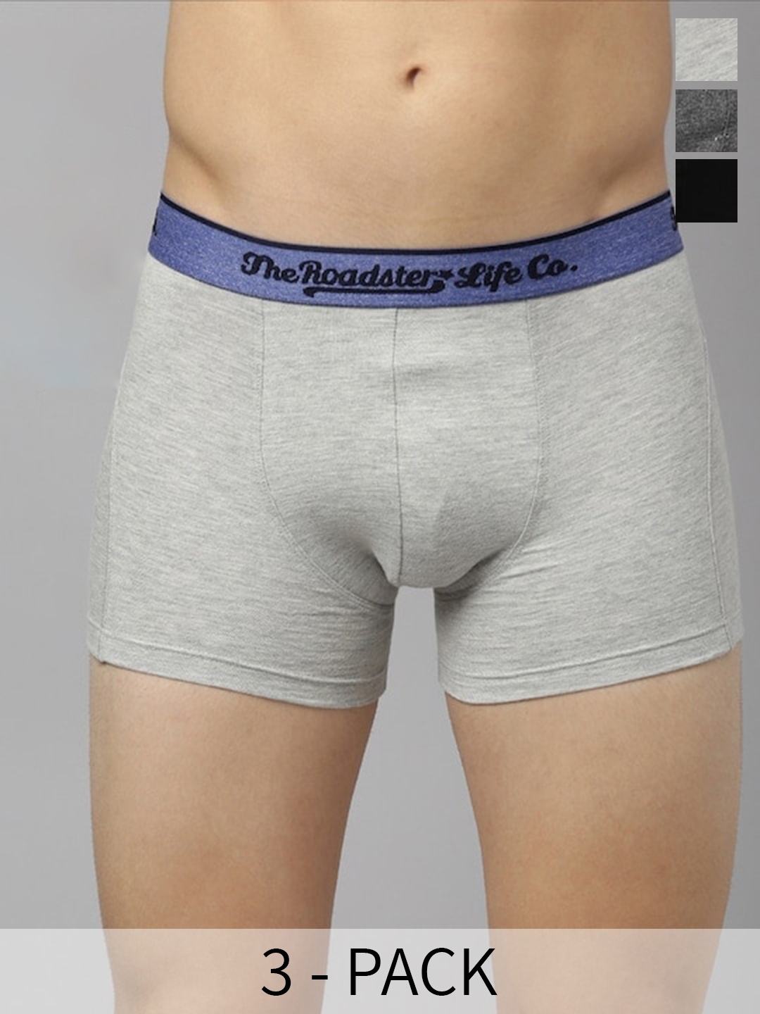 

The Roadster Lifestyle Co Pack of 3 Cotton Outer-Elastic Trunk RD-T-34-P3-BlkGC, Grey