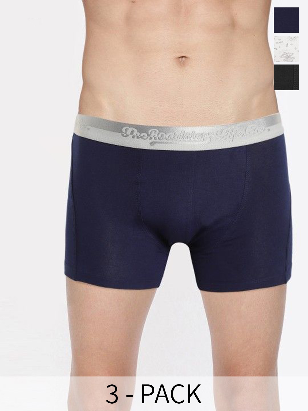 

The Roadster Lifestyle Co Pack Of 3 Cotton Trunks RD-T-36-P3-BlkNWpr, Navy blue