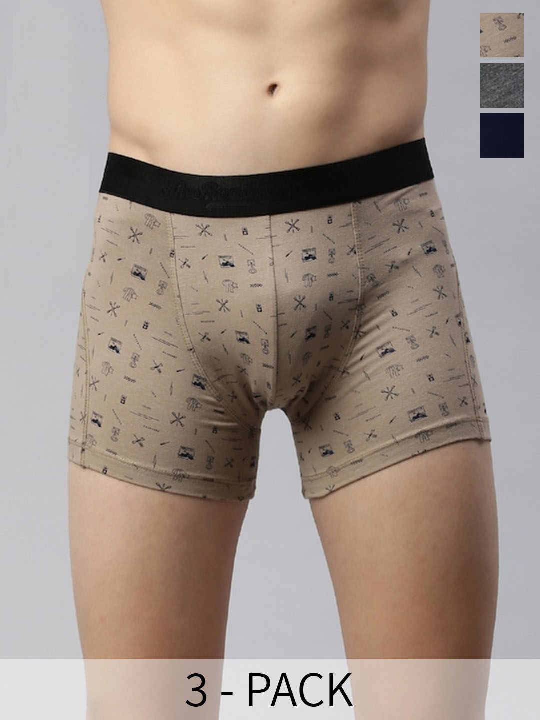 

The Roadster Lifestyle Co Pack Of 3 Cotton Trunks RD-T-31-P3-NCYpr, Brown