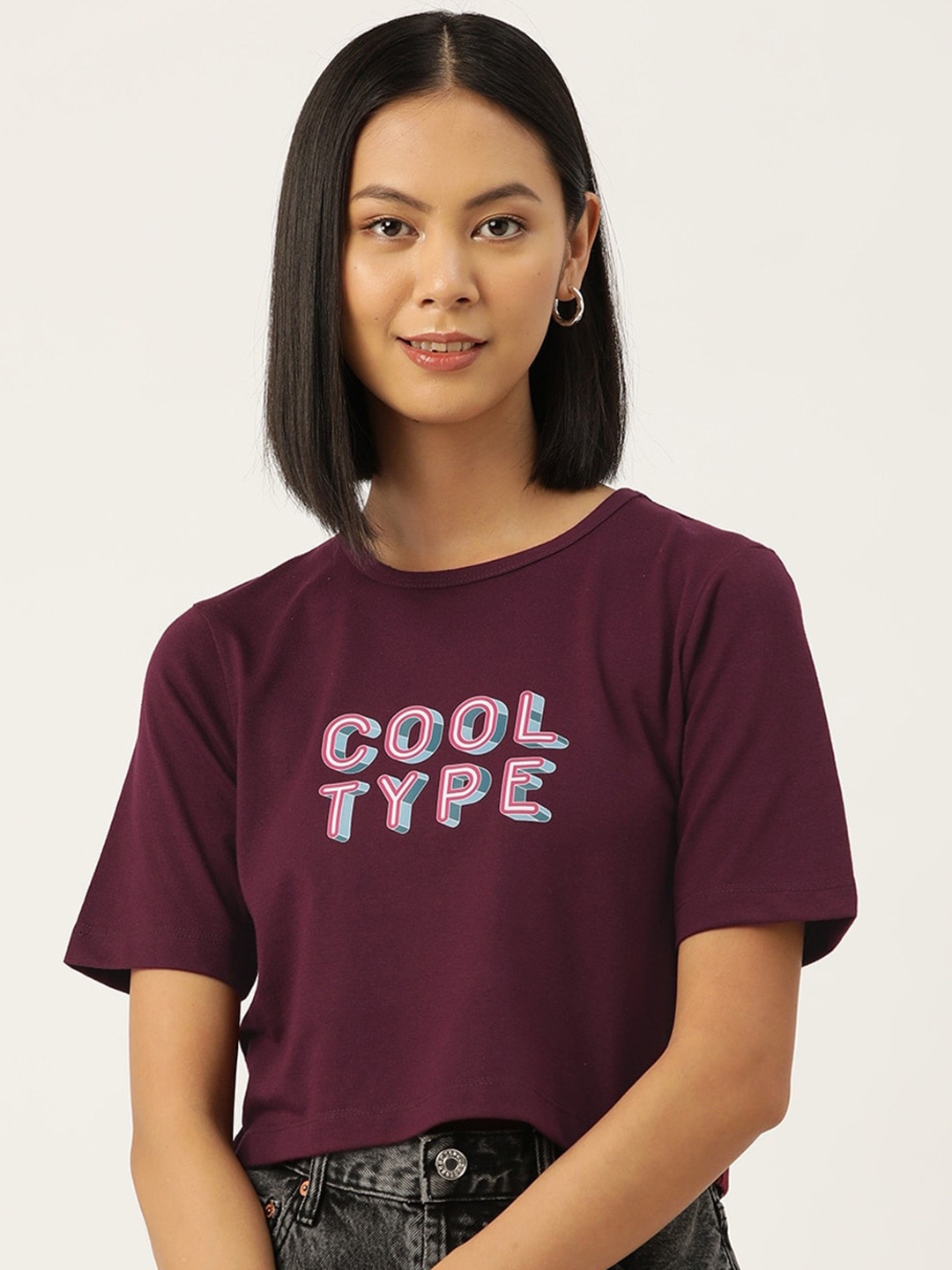 

Slenor Women Typography Printed Round Neck Pure Cotton T-shirt, Maroon