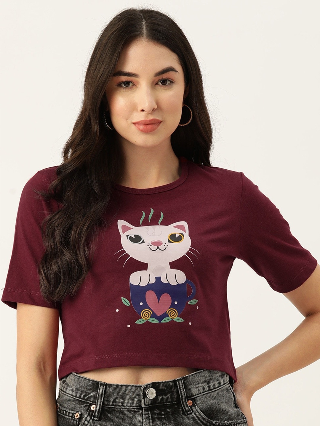 

Slenor Women Graphic Printed Pure Cotton T-shirt, Maroon