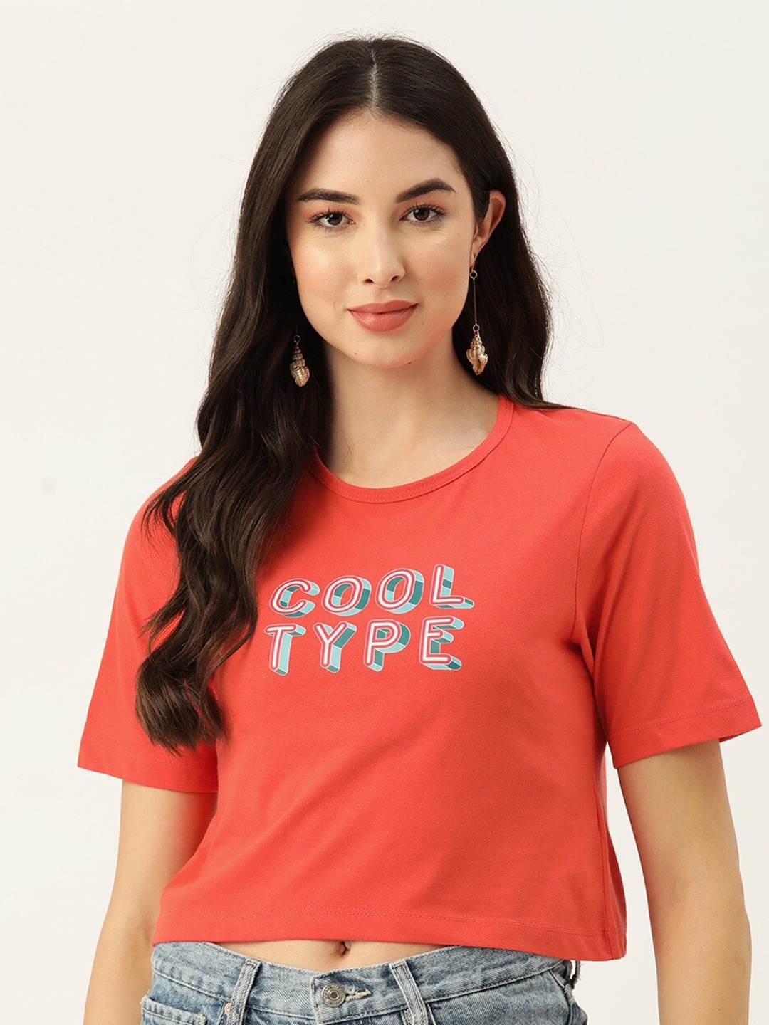 Slenor Women Typography Printed Pure Cotton T-shirt, Orange