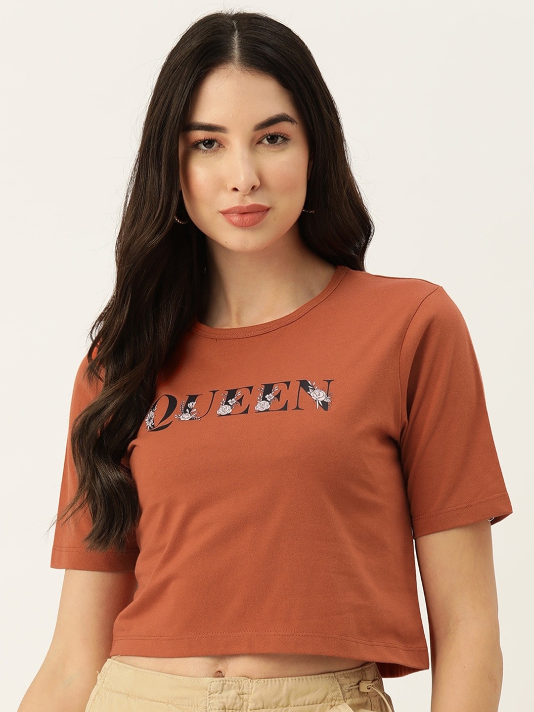 

Slenor Typography Printed Pure Cotton Crop Top, Orange