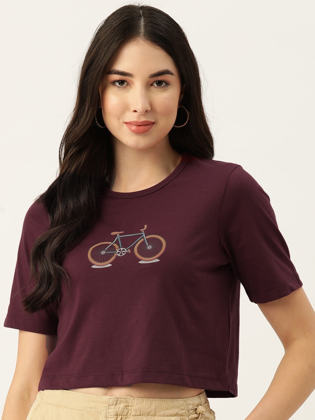 

Slenor Biker Printed Pure Cotton Crop Top, Maroon