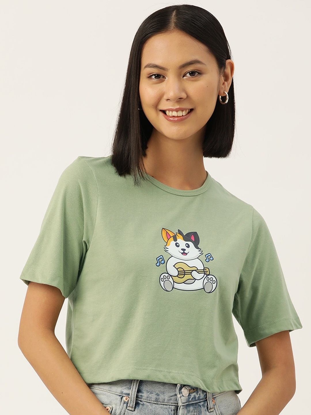

Slenor Women Graphic Printed Pure Cotton T-shirt, Green