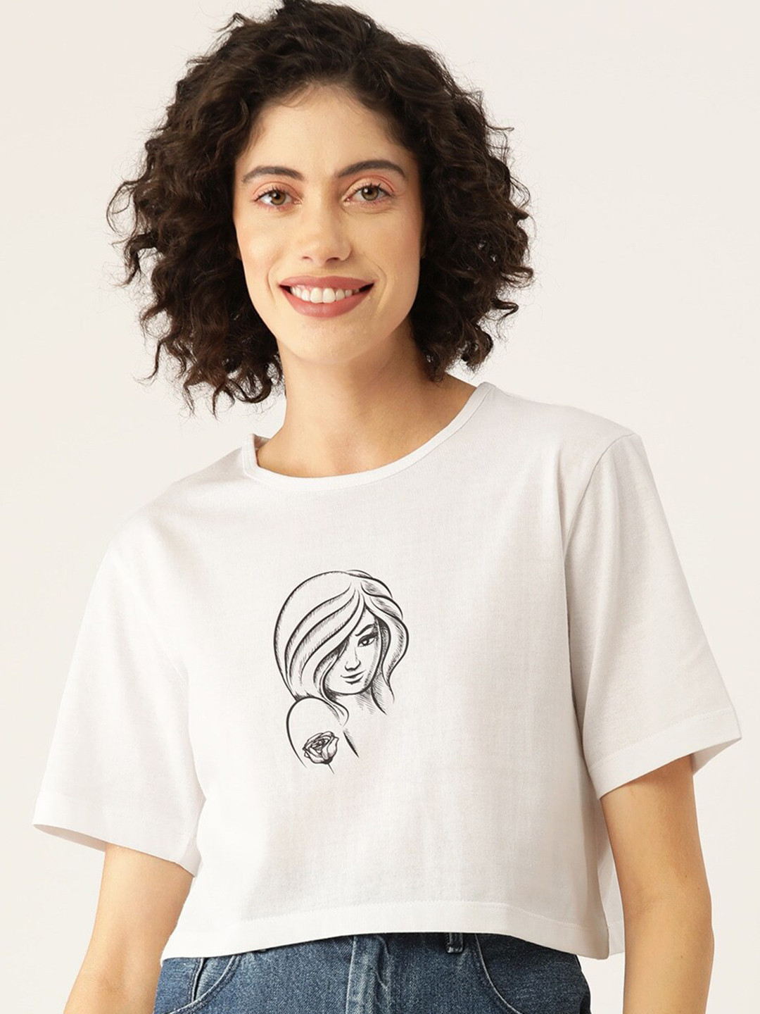 

Slenor Women Graphic Printed Round Neck Pure Cotton T-shirt, White