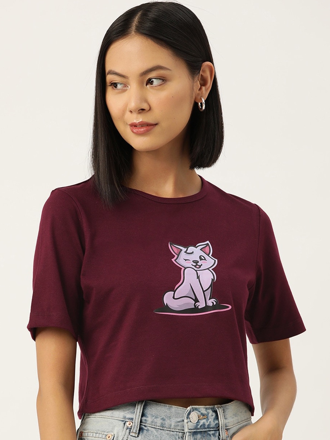 

Slenor Women Graphic Printed Pure Cotton T-shirt, Maroon