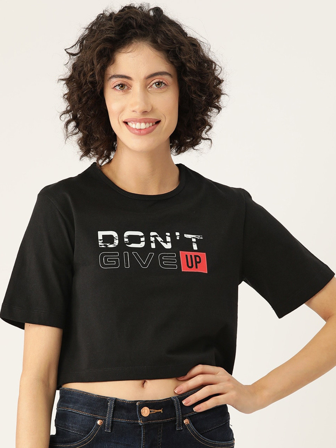 

Slenor Women Typography Printed Round Neck Pure Cotton T-shirt, Black