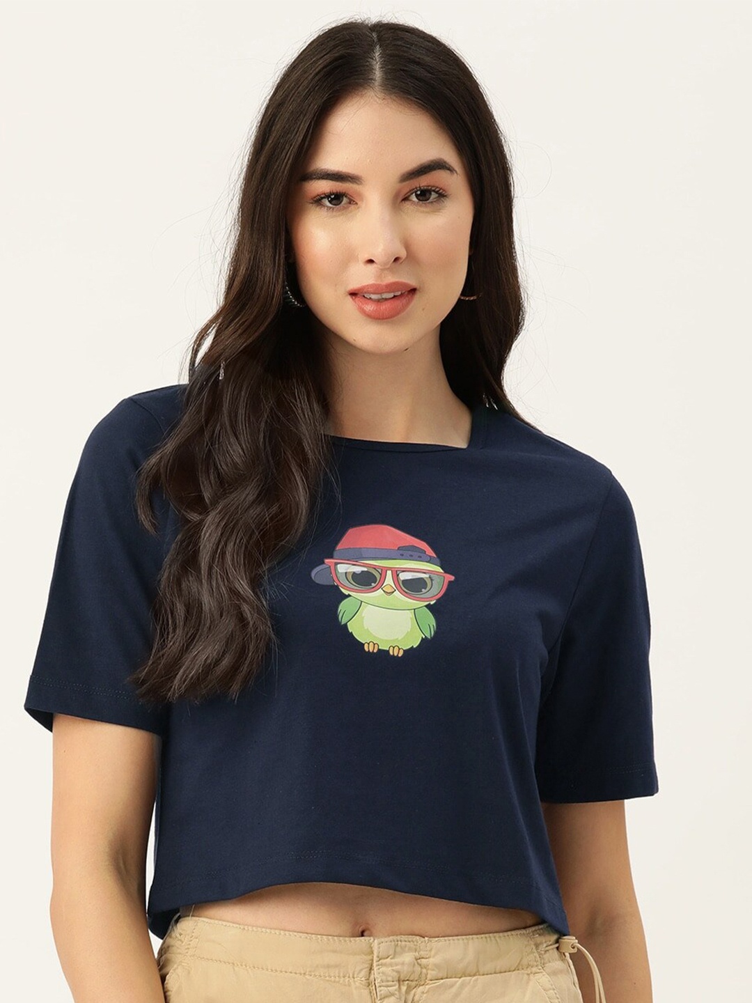 

Slenor Women Graphic Printed Round Neck Pure Cotton T-shirt, Navy blue