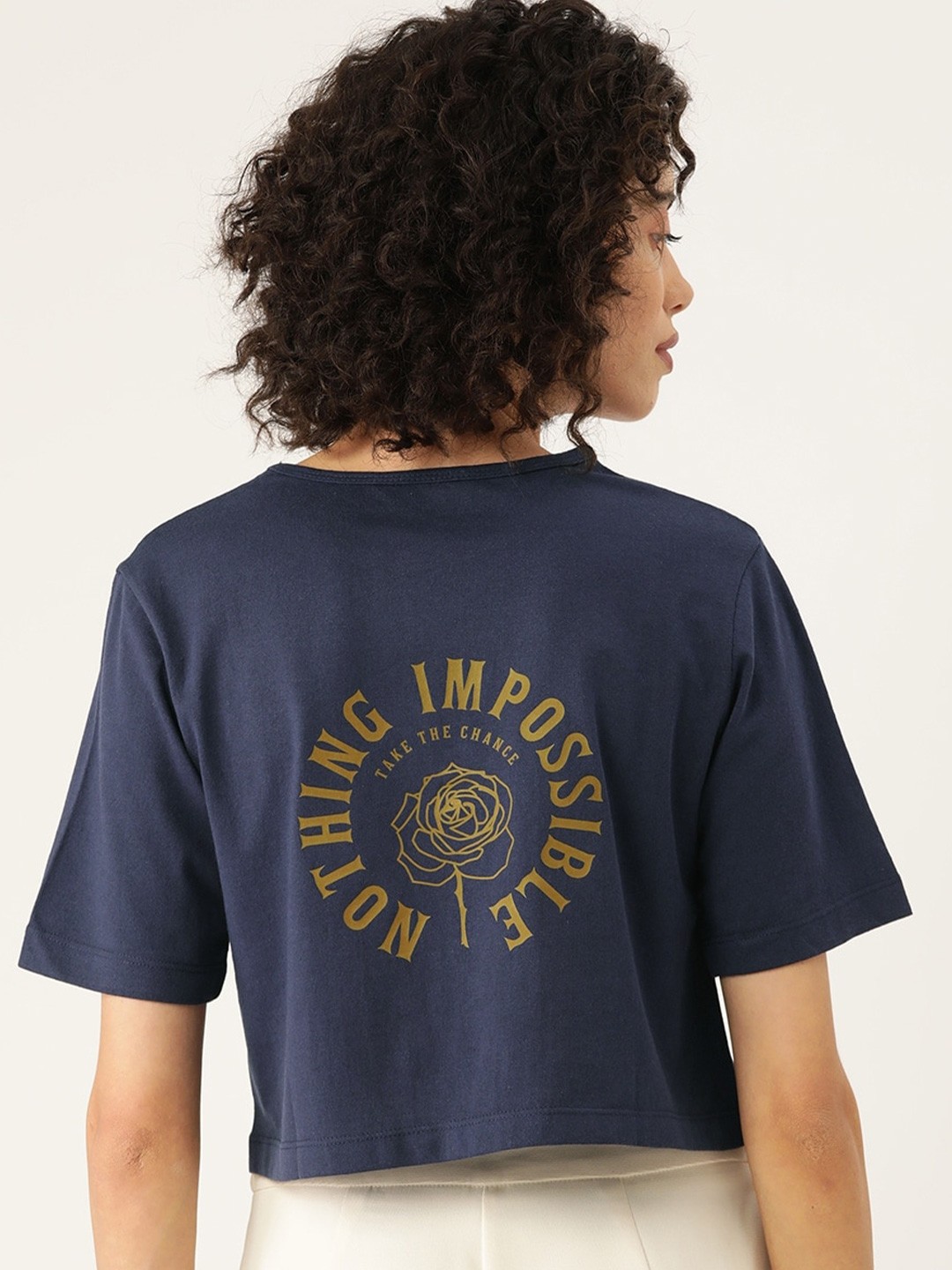 

Slenor Women Typography Printed Short Sleeves Pure Cotton T-shirt, Navy blue