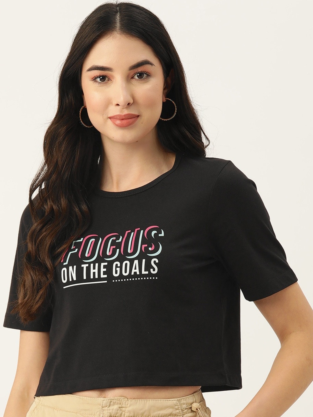 

Slenor Women Typography Printed Short Sleeves Pure Cotton T-shirt, Black