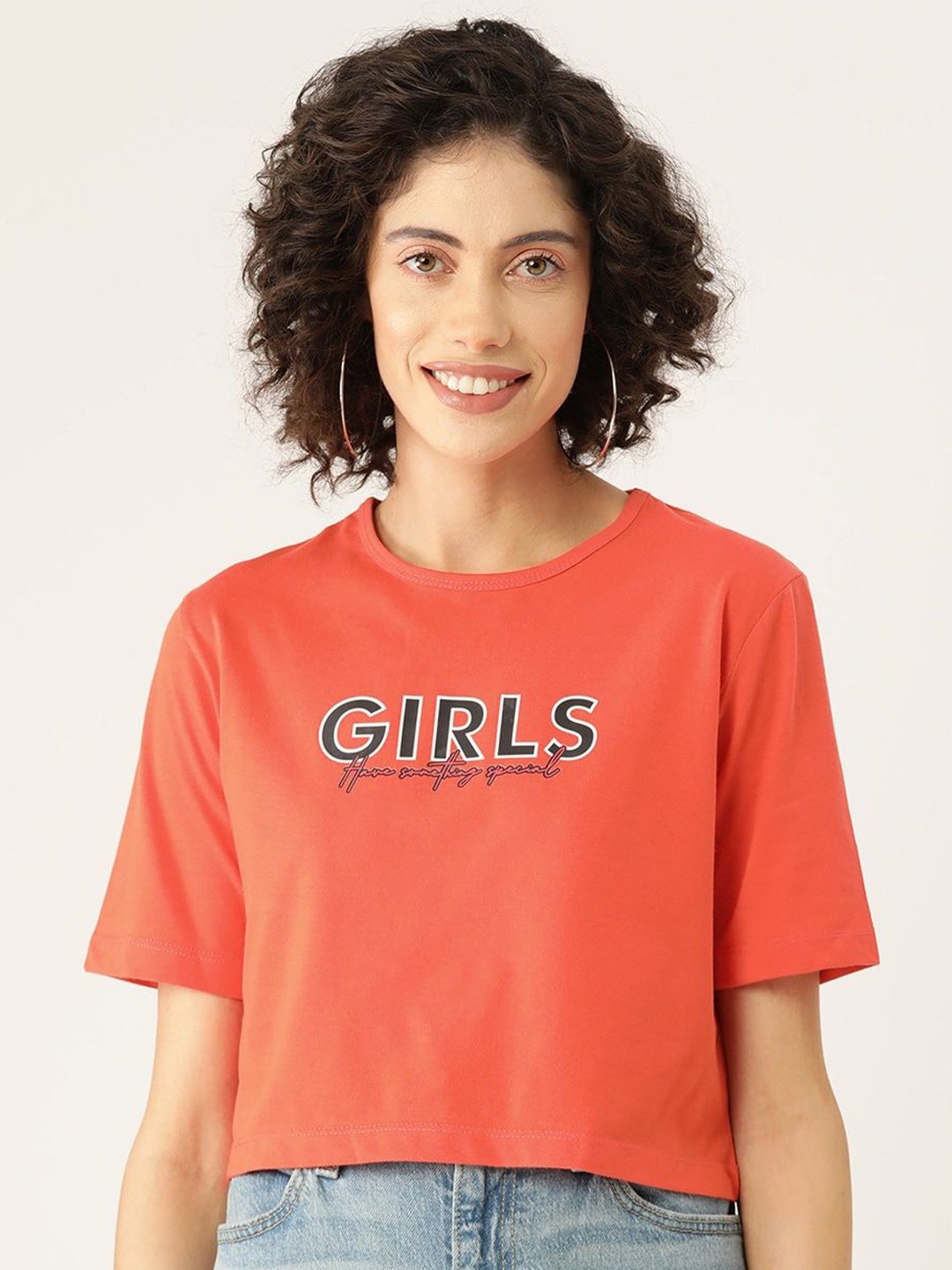 

Slenor Women Typography Printed Pure Cotton T-shirt, Orange