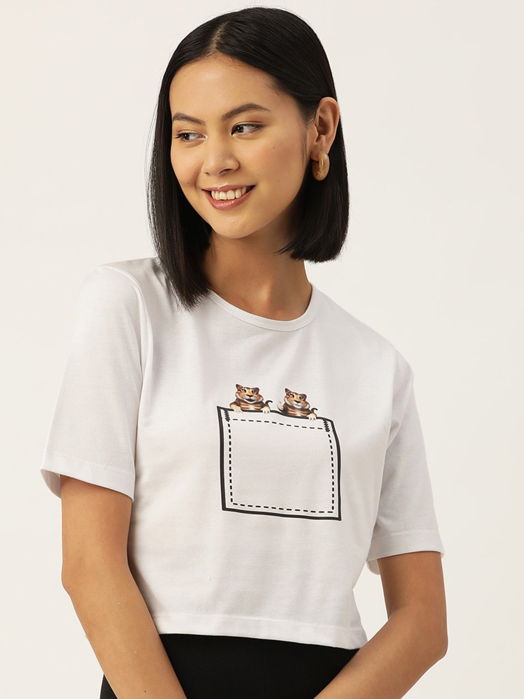 

Slenor Women Graphic Printed Round Neck Pure Cotton T-shirt, White