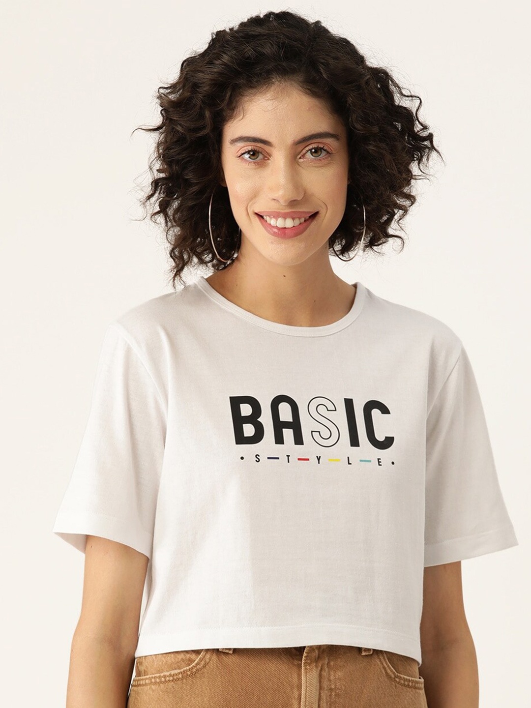 

Slenor Women Typography Printed Pure Cotton Crop T-shirt, White