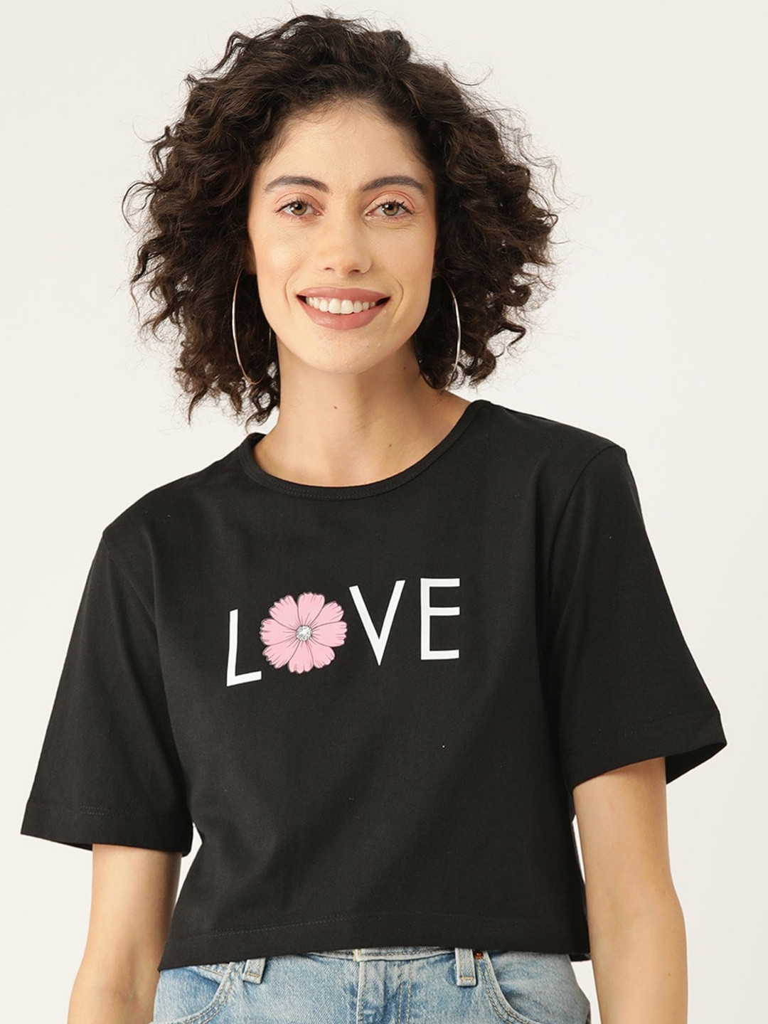 

Slenor Women Typography Printed Pure Cotton Crop T-shirt, Black
