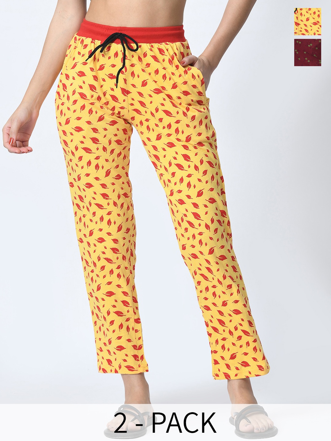 

BAESD Pack Of 2 Printed Cotton High Waist Trousers, Yellow