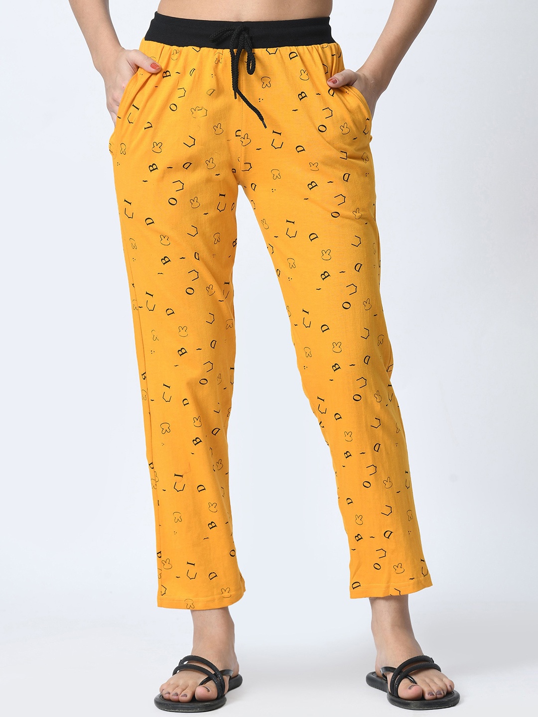 

BAESD Women Printed Mid-Rise Cotton Lounge Pants, Mustard