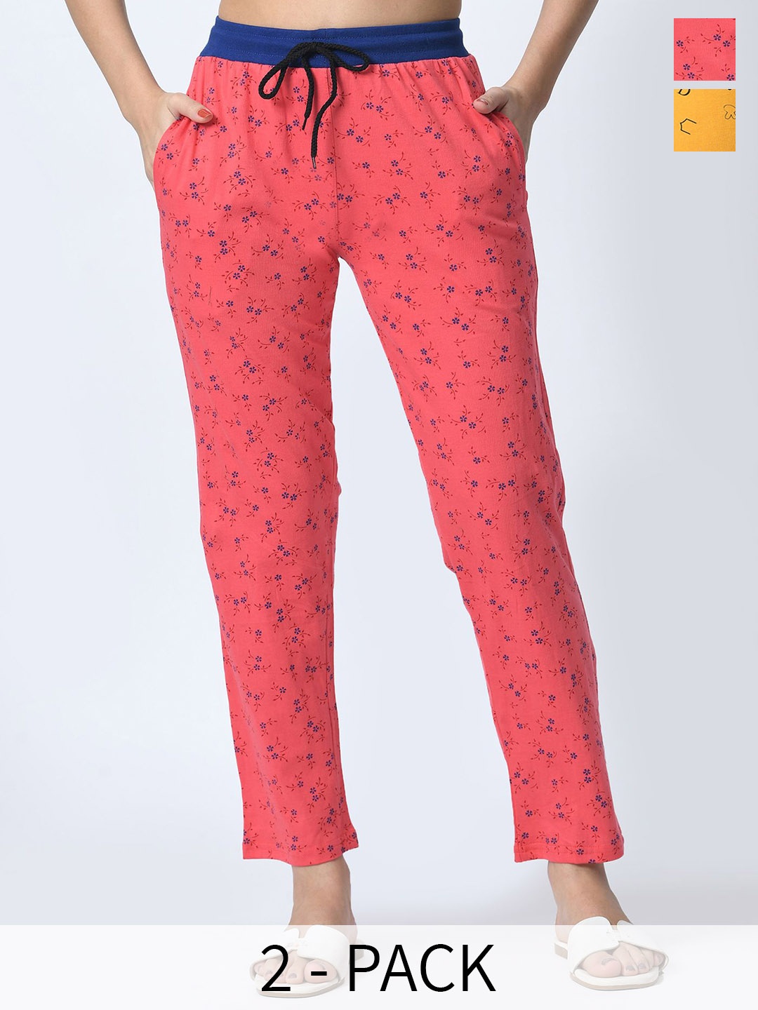 

BAESD Women Pack Of 2 Printed Cotton Trousers, Pink