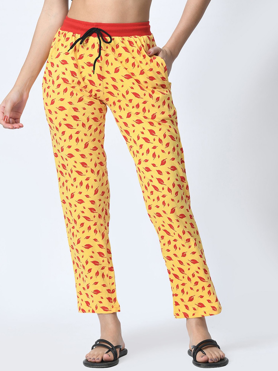 

BAESD Women Tropical Printed Cotton Track Pants, Yellow