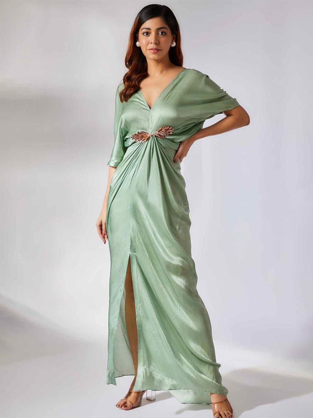 

Masumi Mewawalla V-Neck Silk Maxi Dress, Green