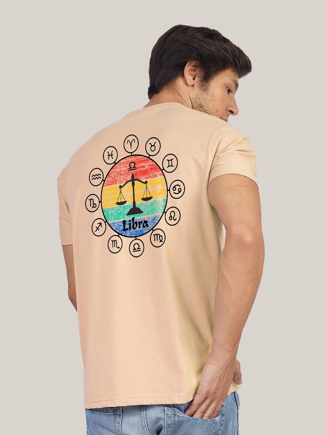 

Greylongg Men Round Neck T-shirt, Beige