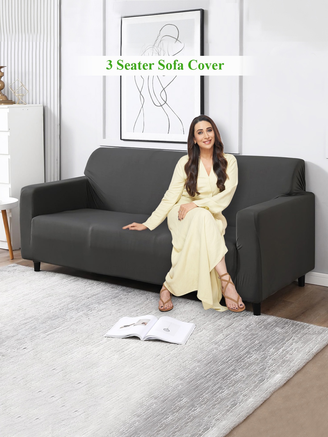 

HOKIPO Grey Stretchable 3 Seater Sofa Cover With Arm