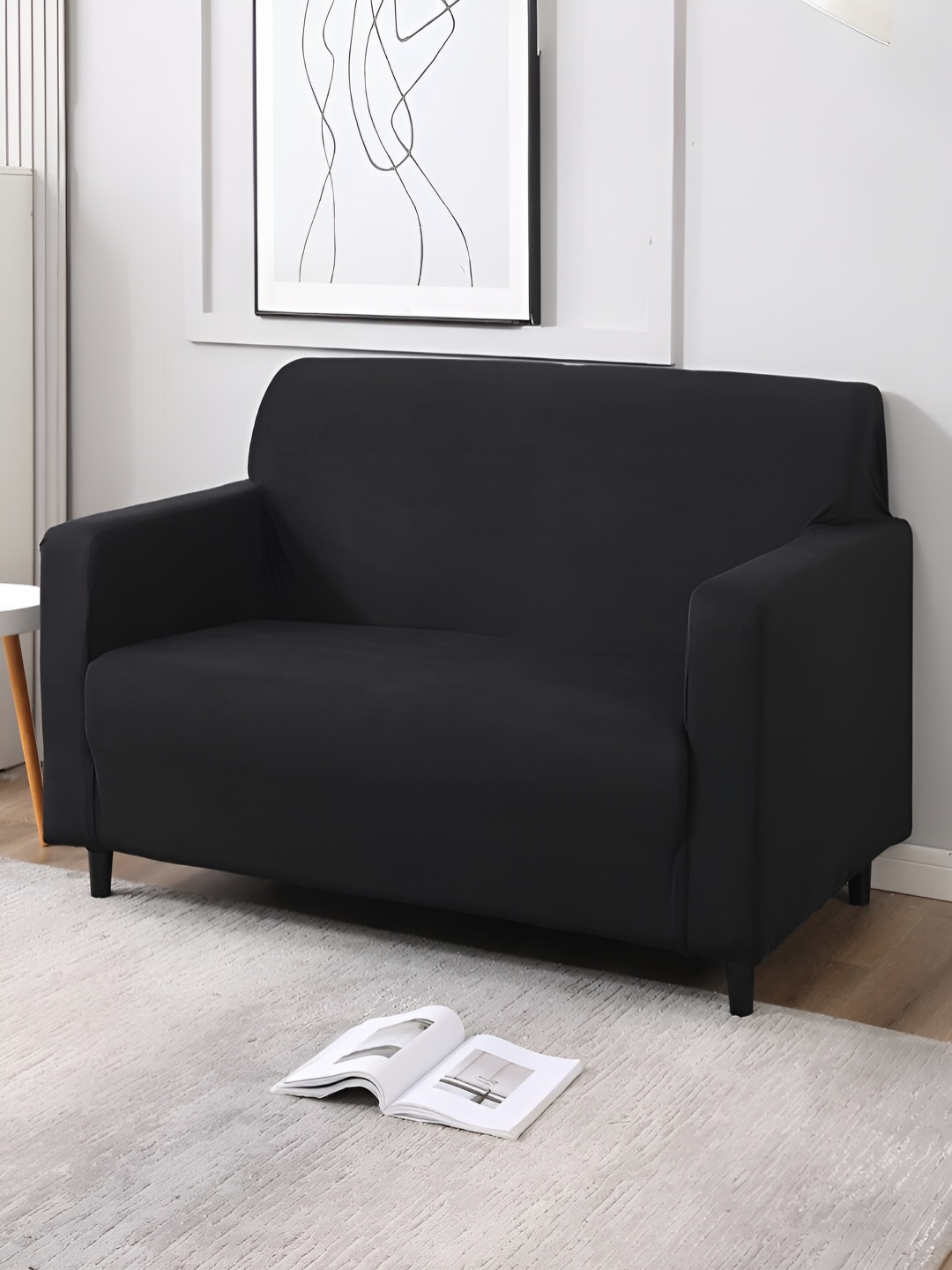 HOKIPO Black Stretchable Sofa Cover With Arms