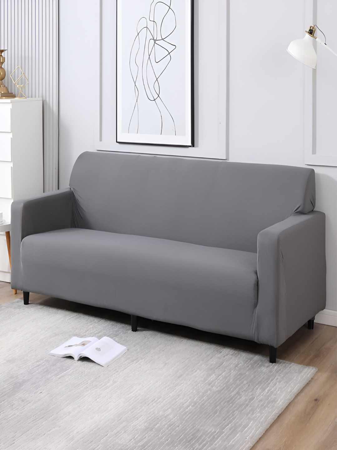 

HOKIPO Grey 4 Seater Elasticated Sofa Cover With Arms