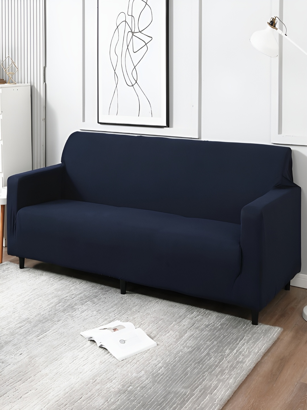 

HOKIPO Blue 4 Seater Elasticated Sofa Cover With Arms