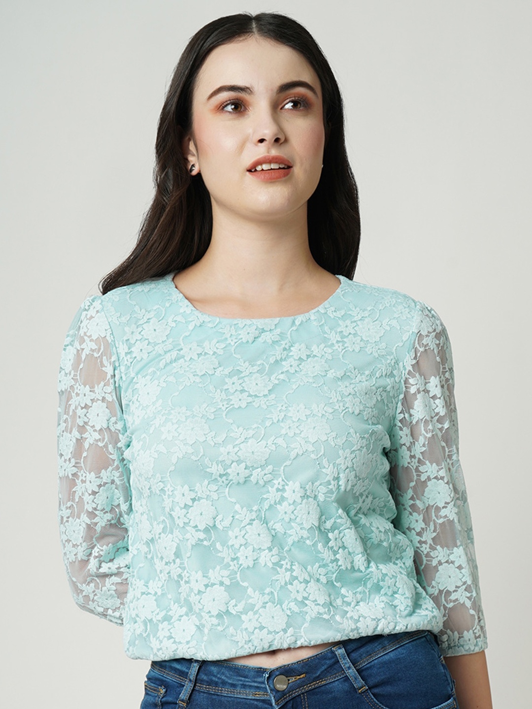 

Kraus Jeans Floral Cotton Crop Top, Blue