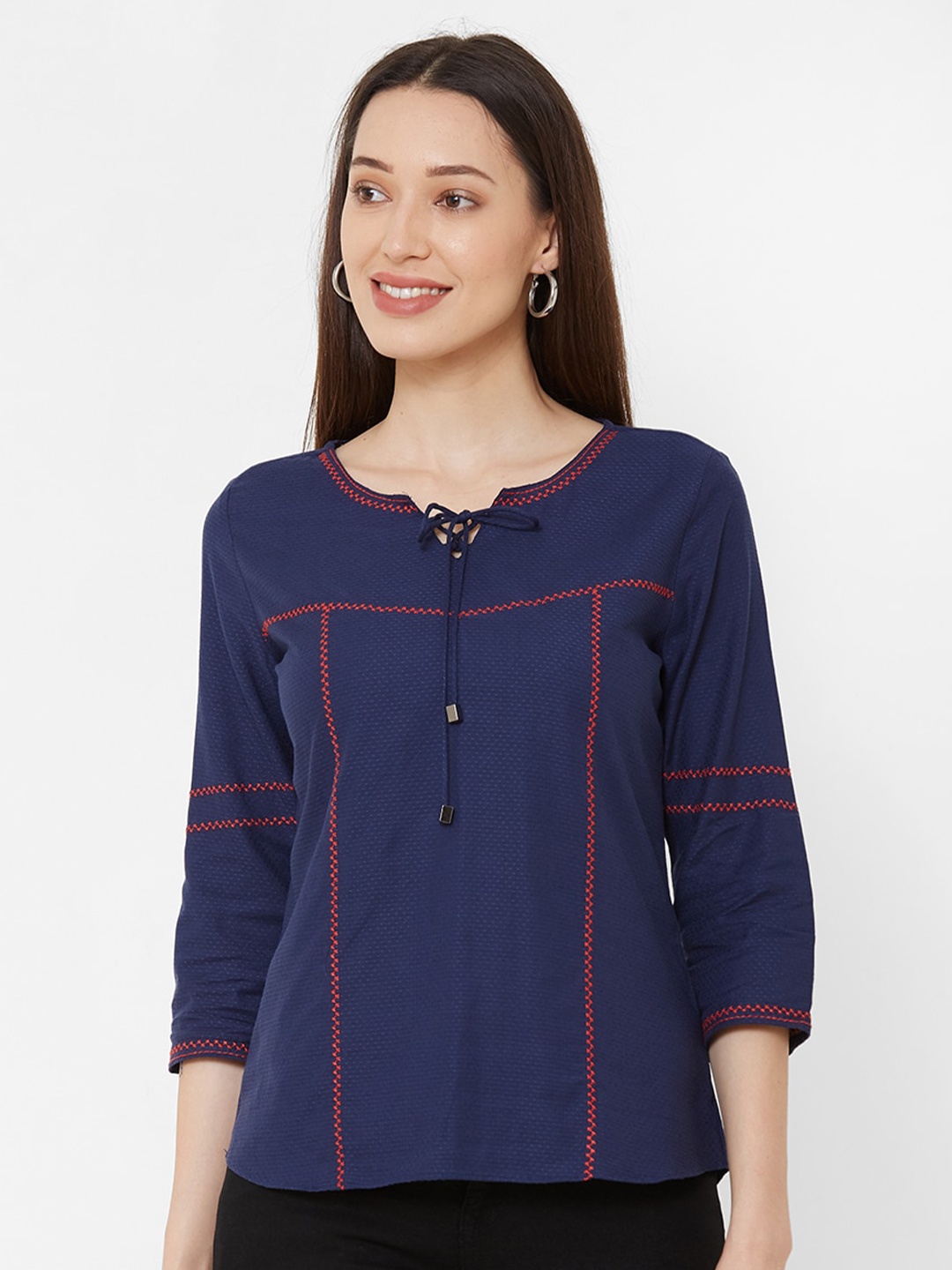 

Kraus Jeans Tie-Up Neck Top, Navy blue