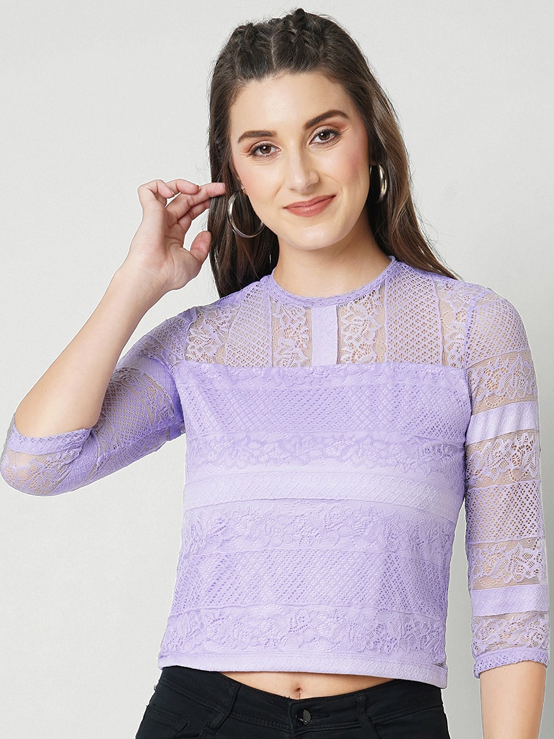 

Kraus Jeans Keyhole Neck Cotton Crop Top, Lavender