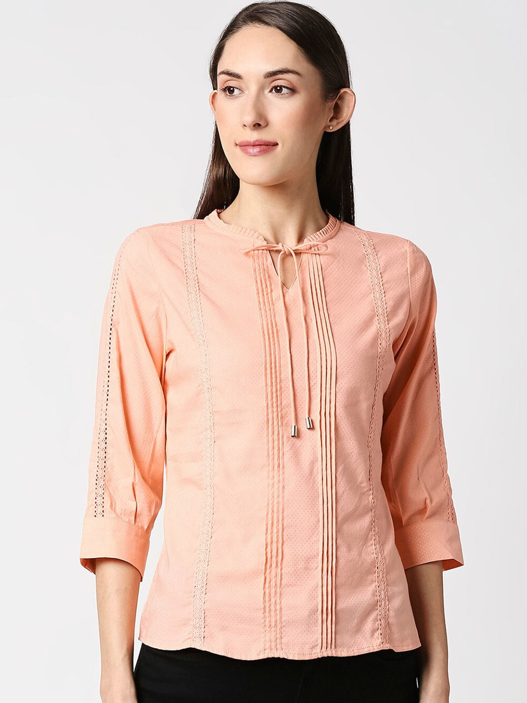 

Kraus Jeans Tie-Up Neck Cotton Top, Peach