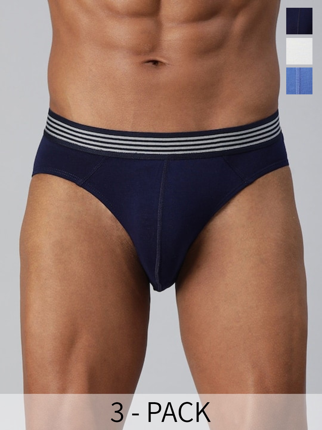 

Mast & Harbour Pack Of 3 Cotton Basic Briefs Mnh-B-26-P3-Bluwhtnvy-4p, Blue