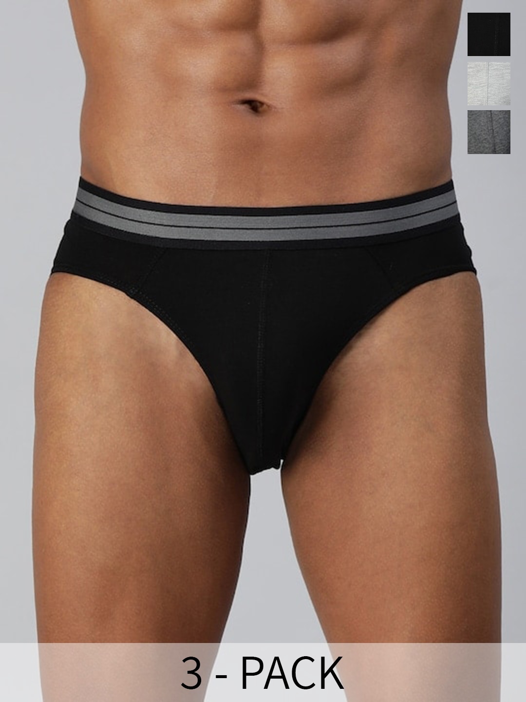 

Mast & Harbour Pack Of 3 Cotton Basic Briefs Mnh-B-22-P3-Blkgrych, Black