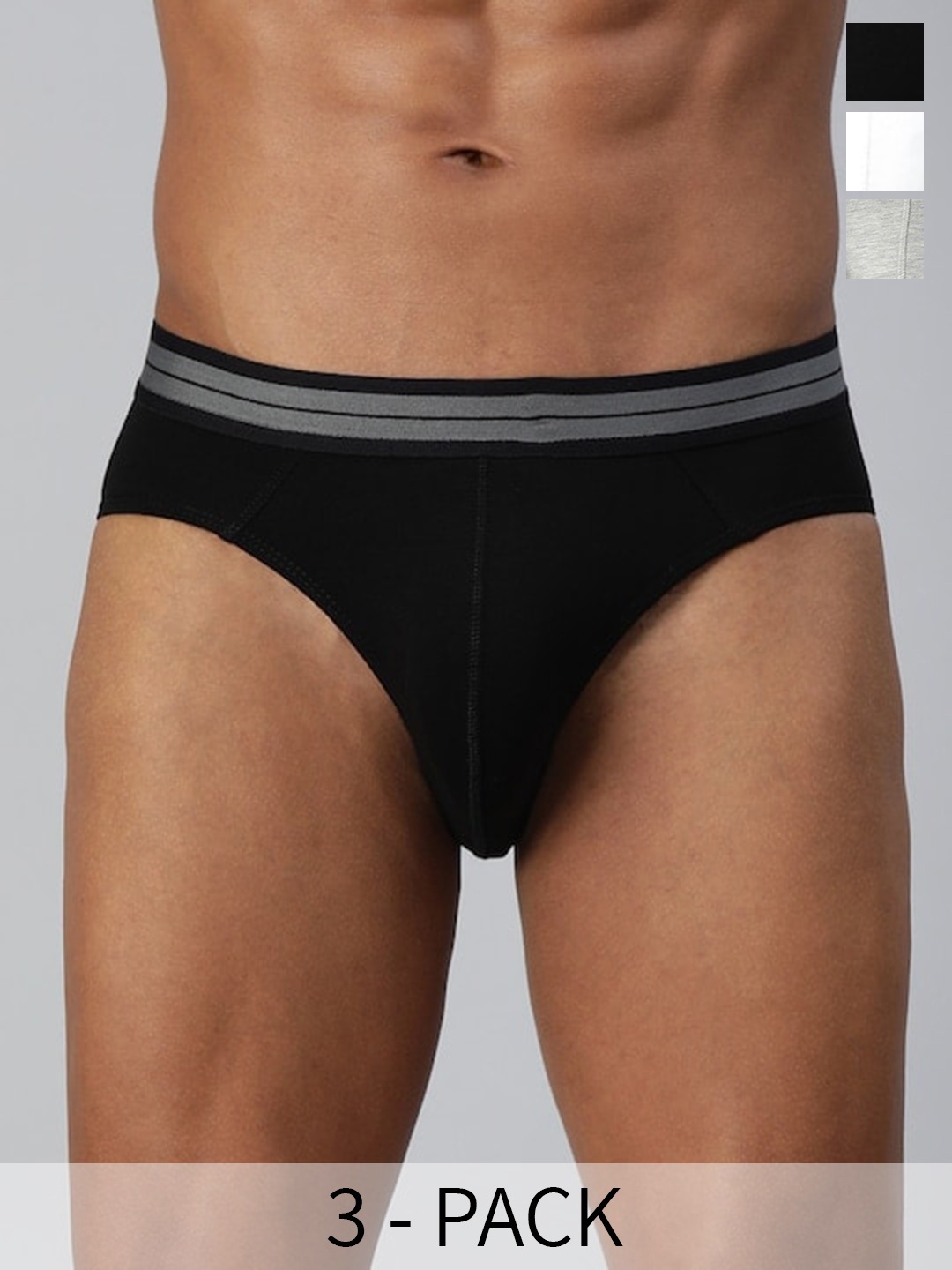 

Mast & Harbour Pack Of 3 Cotton Basic Briefs Mnh-B-20-P3-Blkgrwh-2p, Black