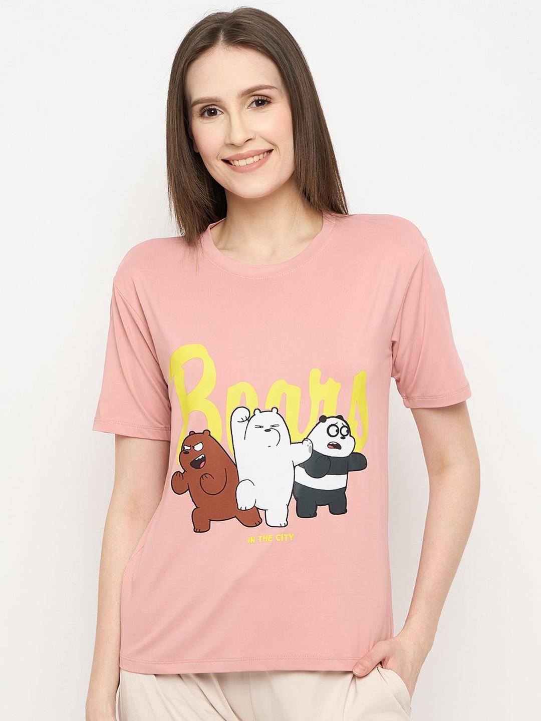 

Camey Women Graphic Printed Slim Fit T-shirt, Pink