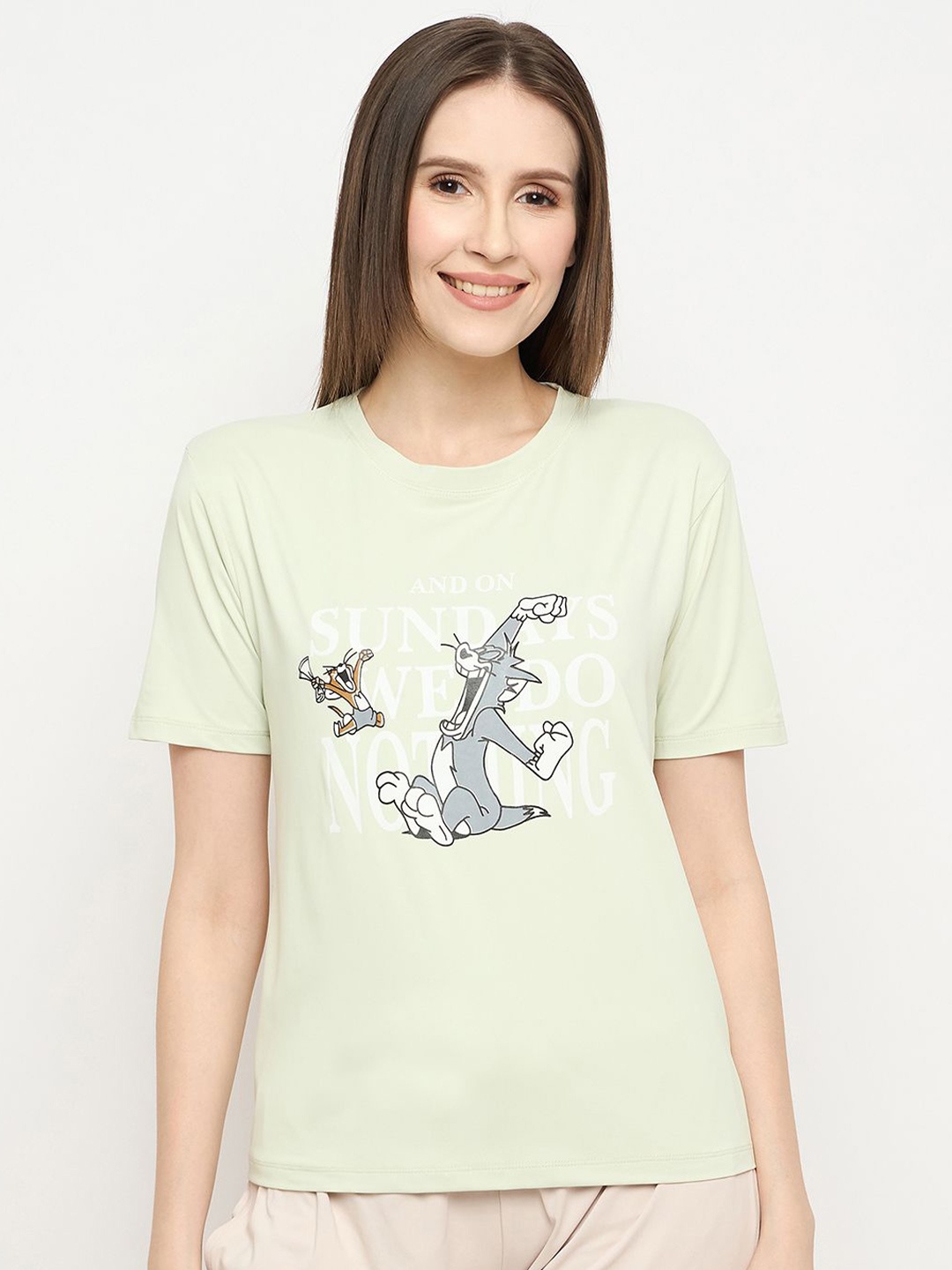 

Camey Women Graphic Tom & Jerry Print Slim Fit T-shirt, Green