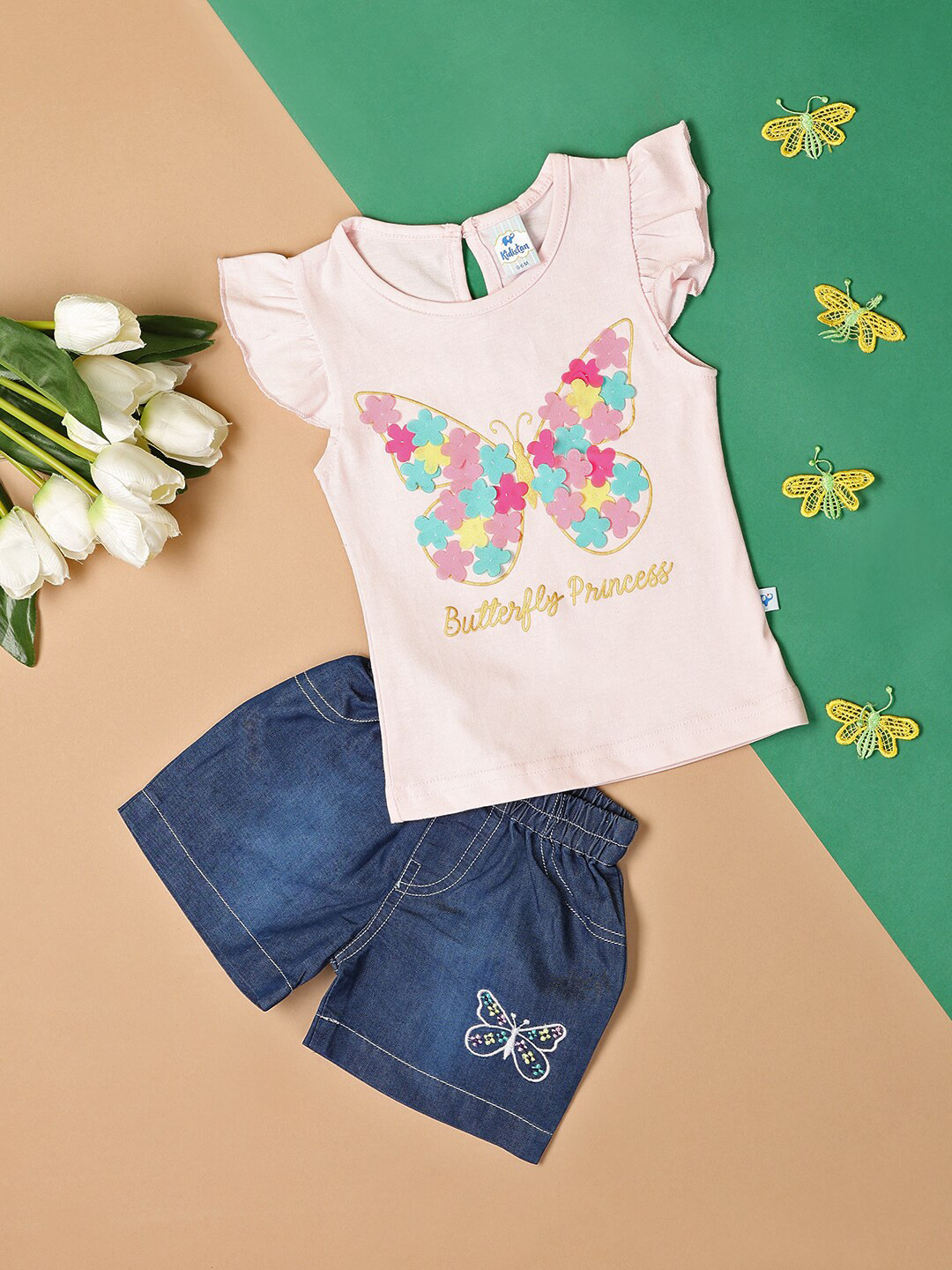 

V-Mart Kids Printed Pure Cotton Top with Shorts, Pink