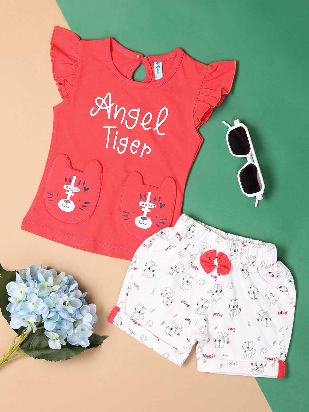 

V-Mart Kids Printed Pure Cotton Top with Shorts, Red