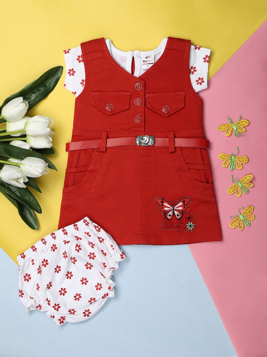 

V-Mart Unisex Kids Printed Top With Short, Red