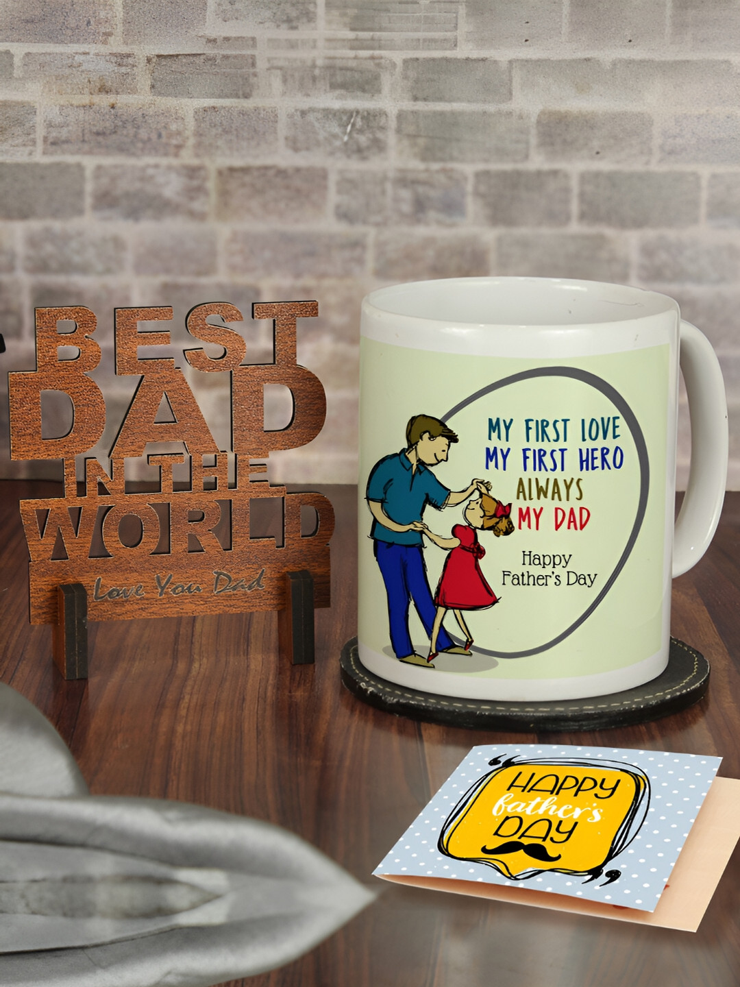 

TIED RIBBONS White & Blue 3 Pieces Fathers Day Printed Home Gift Sets, Green