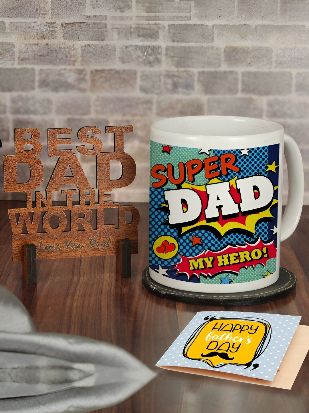 

TIED RIBBONS White & Brown 3 Pieces Fathers Day Printed Home Gift Sets