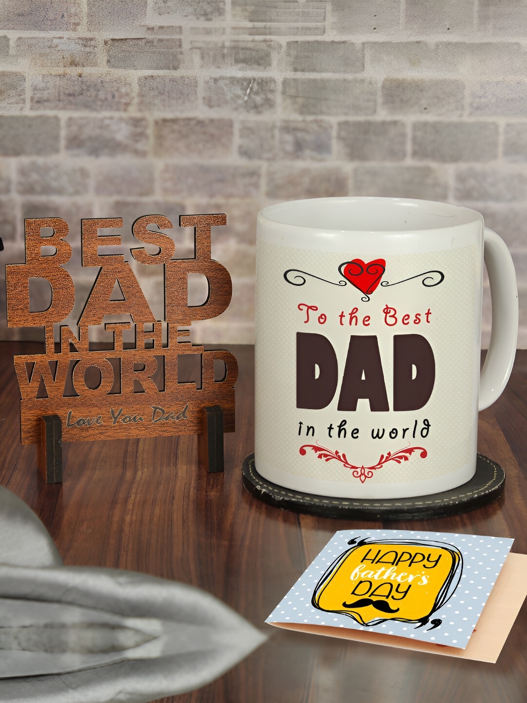 

TIED RIBBONS Brown 3 Pieces Wooden & ceramic Fathers day Gift Set
