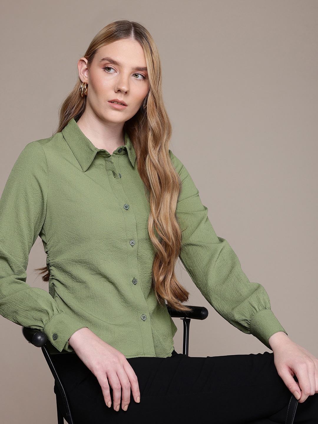 

French Connection Cutaway Collar Casual Shirt, Green
