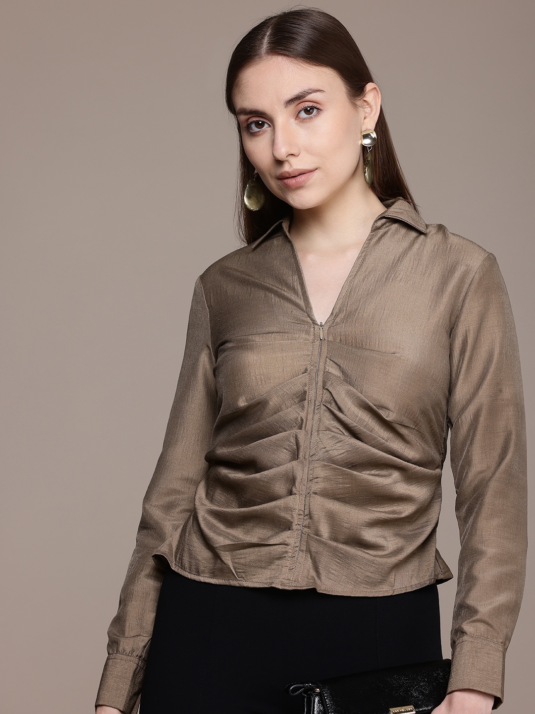 

French Connection Gathers Detail Casual Shirt, Taupe