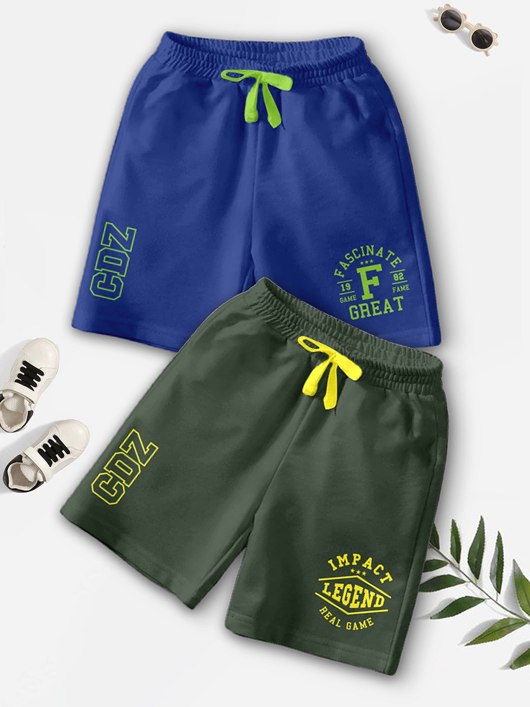 

CODEZ Boys Pack Of 2 Typography Printed Mid-Rise Breathable Outdoor Casual Shorts, Blue