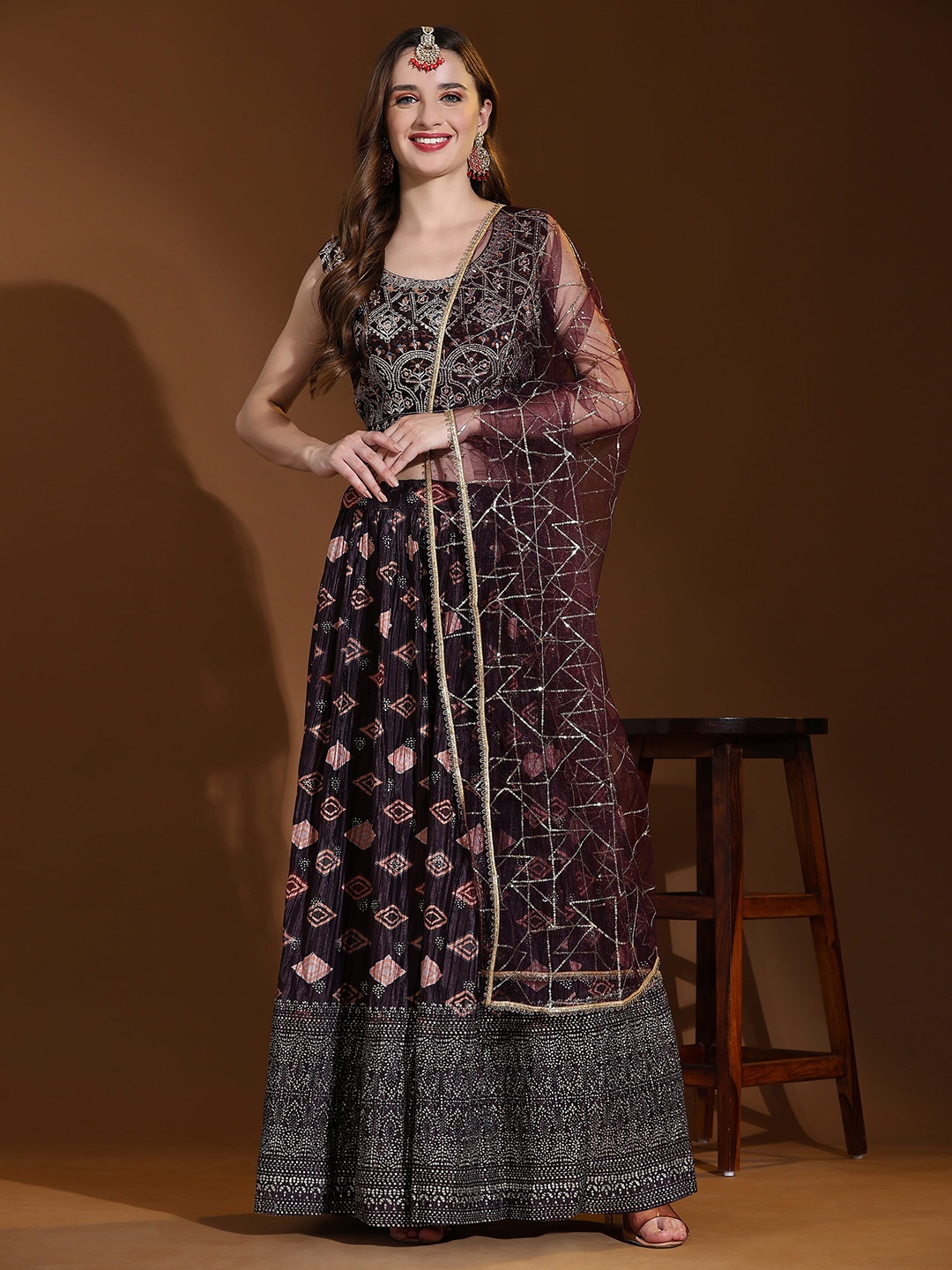 

AMOHA TRENDZ Embroidered Thread Work Ready to Wear Lehenga & Blouse With Dupatta, Purple